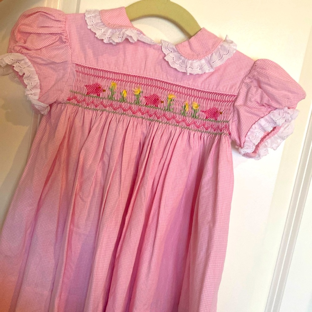 Smocked pink piggy dress 2t